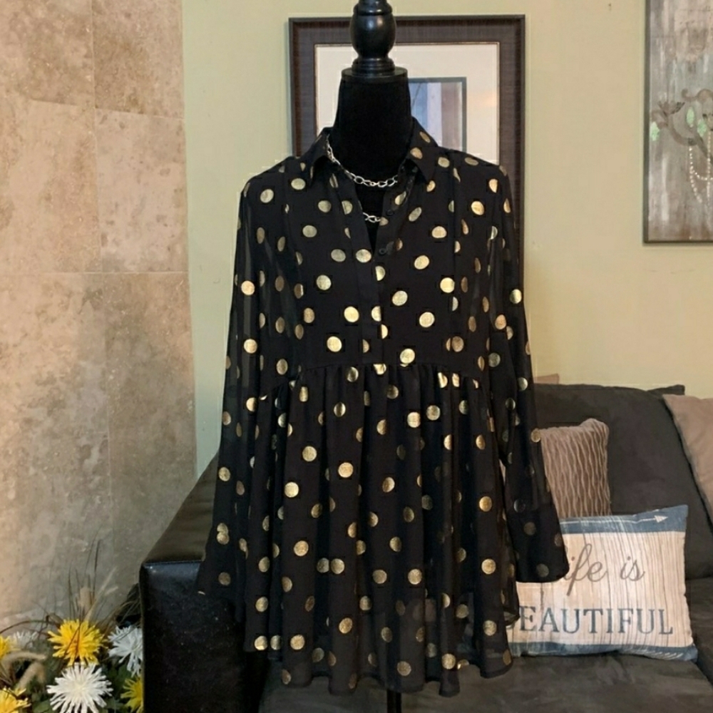 LANE BRYANT | NWOT Black/Gold Polka Dot Top 14/16